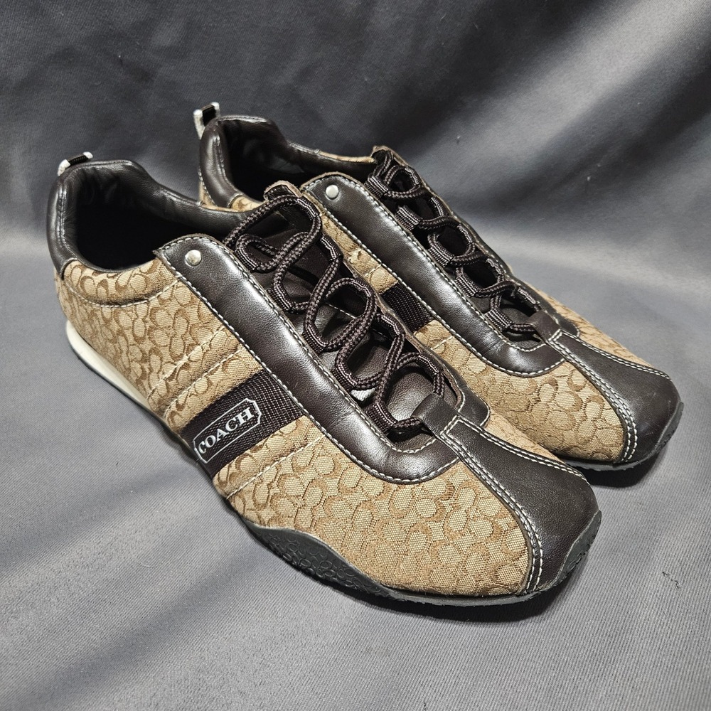 Vintage Coach Kelsie Signature Jacquard Leather Sneakers Brown A1187 Womens 10M